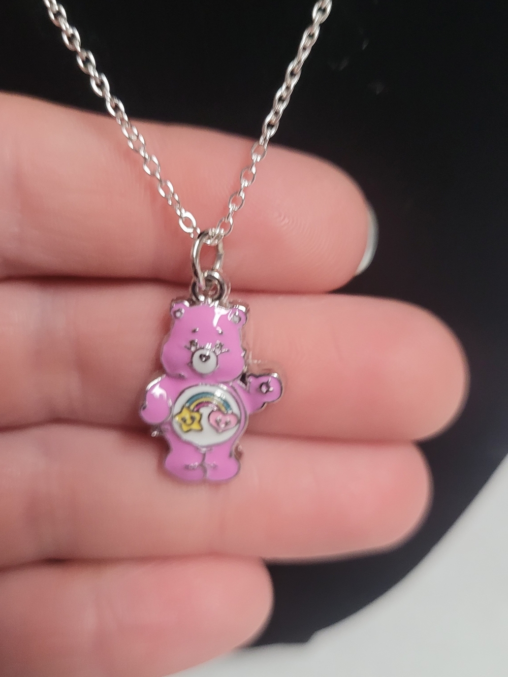 Pink Bear Pendant Necklace - Care Bear Style for Small Pets